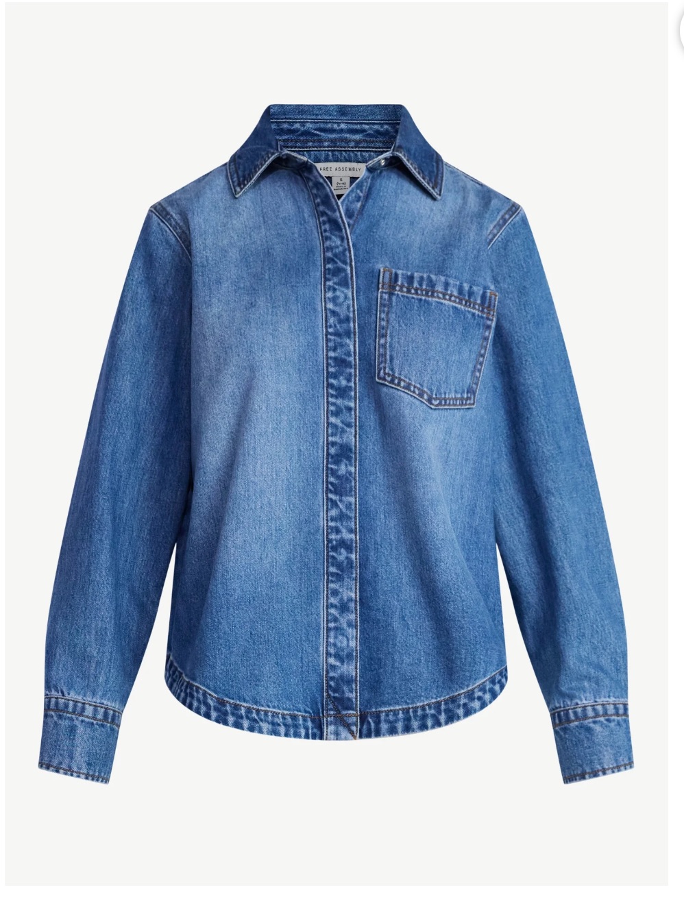 Women's Button Up Denim Shirt With Long Sleeves Xs